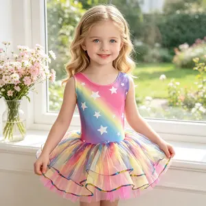 Rainbow Star Ballet Leotard Tutu Dress for Girls - Sleeveless Dancewear, Toddler Ballerina Outfit, Ideal for Dance Recitals, Ballet Class & Birthday Parties