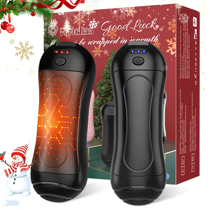 FANDLISS 2-Pack ABS Heated Hand Warmers - 6000mAh, 131℉ Fast Heating, Rechargeable, Overheat Protection, Split Magnet for 2-Hand Use, Ergonomic Shape, Compact, Double-Sided Heating, Outdoor Travel Christmas Gift