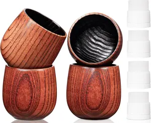 Wooden Bourbon Glass - Hand Crafted 11oz Unbreakable Old Fashioned Glasses for Men Dad Husband Bourbon Lovers 4 Pack with Tongs & Stainless Steel Cubes