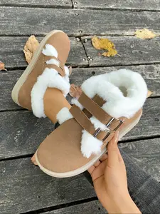 Women’s Soft Brown Cozy Fleece-Lined Slip-On Moccasins – Adjustable Buckle Strap Lazy Flats, Plush Faux Fur Lining & Non-Slip Rubber Sole for Indoor Outdoor Comfort, Classic Stylish Casual Shoes for Walking, Work, School, Daily Wear & Gift