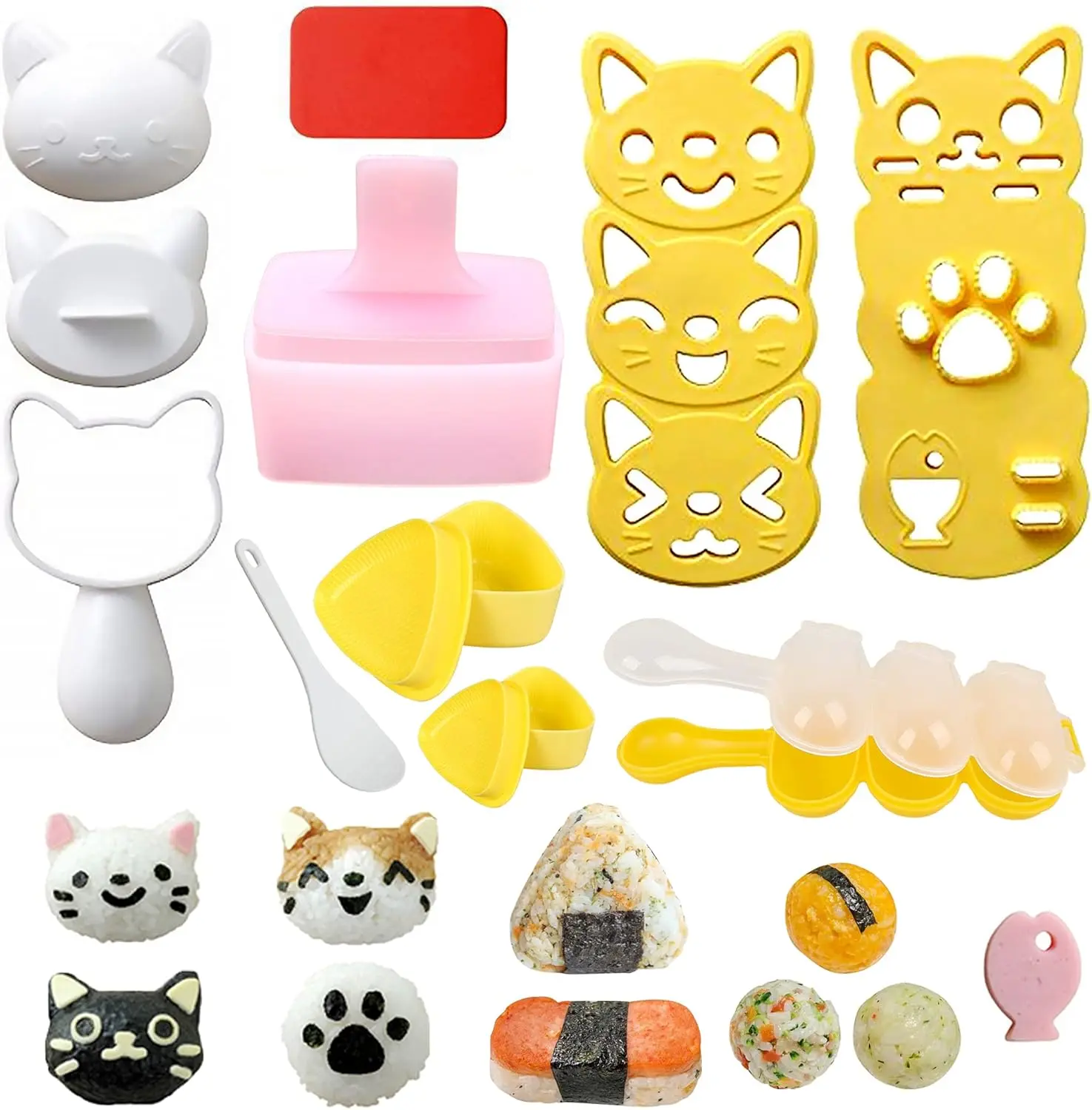 Cute  Rice Ball Molds 6 Sets Sushi Molds Bento Box Accessories Kits with 1 count Musubi Maker Press Mold, 2 count Gimbap Molds Triangle and 1 count Rice Ball Mold Shaker for DIY Fun Lunch Box Picnic Tool