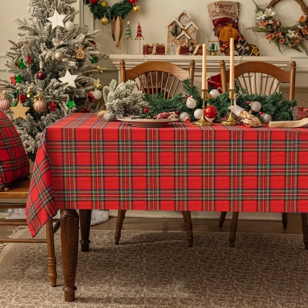 1pc Red and Checkered Tablecloth - Plaid Grid Suitable for Christmas, Winter Farmhouse Dining, Parties, Thanksgiving - Oversized Rectangular/Square/Round Table Cover - - Machine-Made Table Decor for & Events