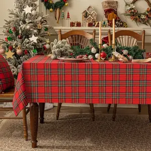 1pc Red and Checkered Tablecloth - Plaid Grid Suitable for Christmas, Winter Farmhouse Dining, Parties, Thanksgiving - Oversized Rectangular/Square/Round Table Cover - - Machine-Made Table Decor for & Events