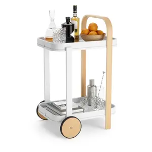 Umbra Bellwood Bar & Storage Cart with Wooden Top, Clear Section for Utensils and Decor, Ideal for Organising Room Decor and Shelf