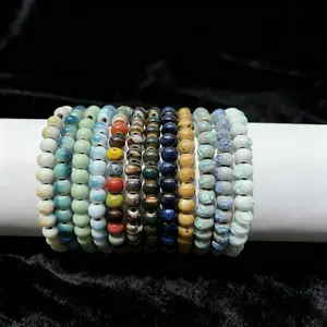 6MM Hand-Painted Glazed Ceramic Bead Bracelet Stretchy Colorful & Versatile Wrist Decor for Stylish Accessory Stackable Clay Beaded Bracelets Beaded Protective Bracelet