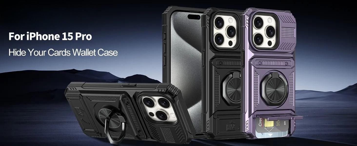 Case For iphone 17 pro max cases for men 16 Pro 15 Pro Max 14 phone case iphone 16 & Samsung phone cases Card Holder Magnetic Rotated Ring Kickstand Layer Heavy Shockproof Wallet Covers Cellphone with Lens Protector