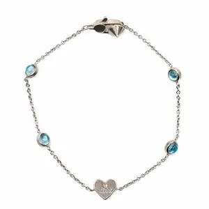 Pre-owned GUCCI Sterling Silver 925 (Ag925) Small Leather Goods Heart SV925 Color Stone Bracelet Size 17