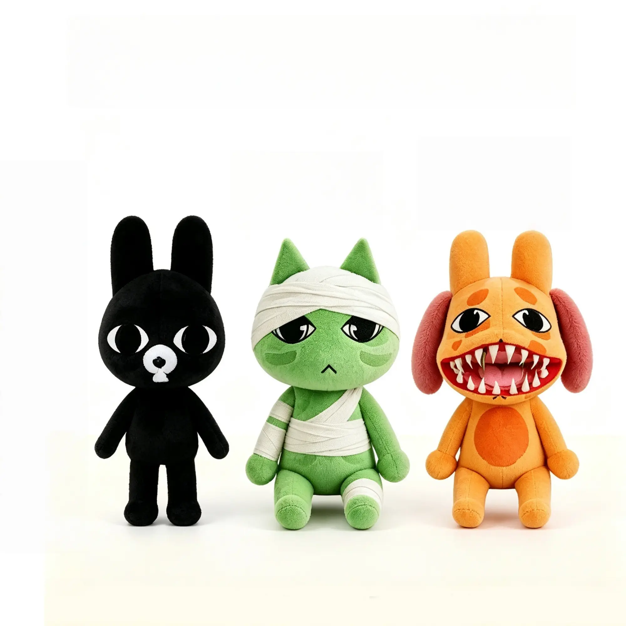 Animal Hospital Plush Set of 3, Black Bunny, Bandage Green Cat & Sharp Teeth Orange Dog Soft Stuffed Dolls, Horror Game Figure Toy, Cute Spooky Plushies Gift for Fans Kids Collectors Home Decor
