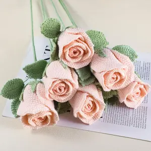 Thiccywoov 6 Pack Crochet Roses Bouquet, Artificial Knitted Flowers Handmade Crochet Flower Bouquet Mother's Day Flower Gift for Women, Wife, Grandma, Birthday, Anniversary Birthday Romantic Decor