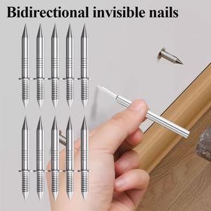 100Pcs Carbon Steel Bidirectional Invisible Nails Household Solid Wood Skirting Line Traceless Nail High Strength Durable