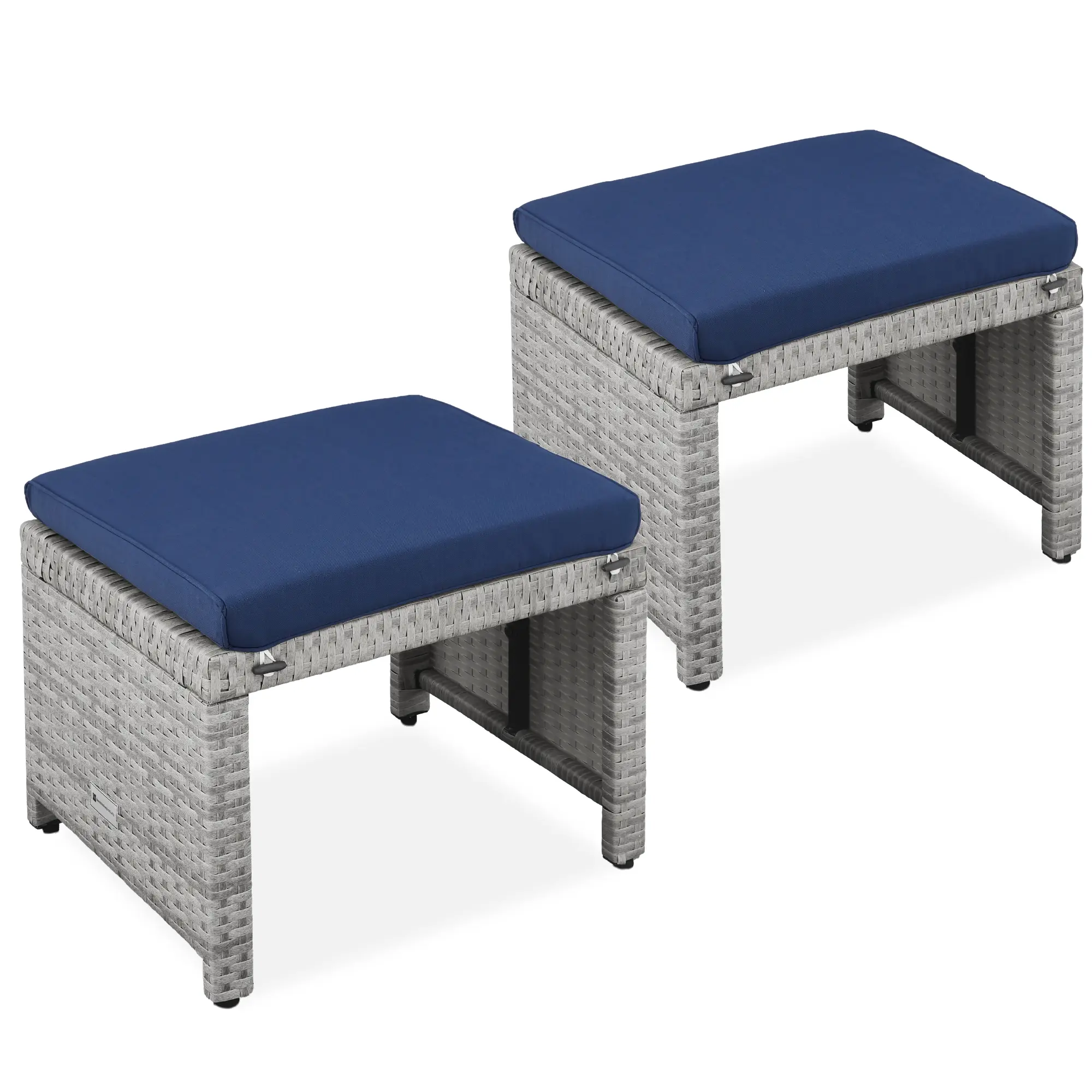 Best Choice Products Set of 2 Multipurpose Patio Wicker Ottomans w/ Removable Cushions, Steel Frame