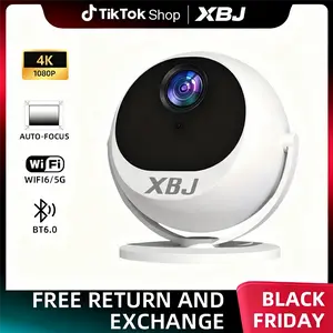 XBJ Portable Projector 360° Projection 2.4/5G WiFi 360° HDDual Band Wireless 6+ BT6.0 LED 200 Inch Screen Built-in Speaker 1080P Full HD Auto Keystone Electric Focus for HomeCinema Outdoor Use Great Gift