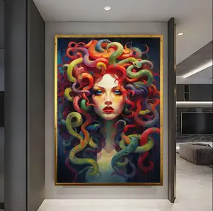 Greek Mythology Wall Art, Colorful Medusa Wall Art, Medusa Greek Wall Decor, Woman with Snake Head Art, Home Decor,