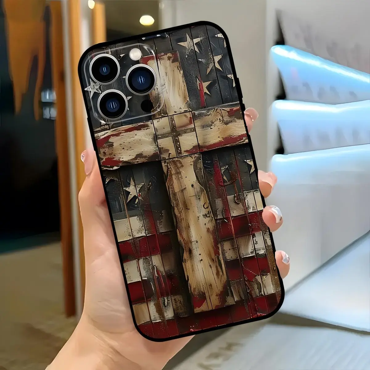 Flag & Cross Pattern Phone Case, Anti-drop Phone Protector Cover, Phone Cover Casing, Phone Accessories Compatible with iPhone 11 12 13 14 15 16 17Pro Max/Pro/Plus