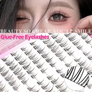 Reusable Self-Adhesive Eyelash Clusters, Fluffy Fox Eye Lashes 8-16mm Mixed Lengths, DIY Natural Eyelash Extensions Without Glue, False Eyelashes