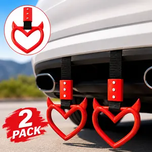 2 Pieces Heart Shaped Car Handle Straps Drift Charm Rear Bumper Warning Ring Decor Subway Bus Broken Heart Handle for Car Interior(RED) gift
