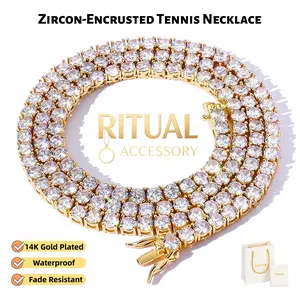 New Arrival Tennis Necklace, 14K Gold Plated or Silver Plated Option, 3mm/5mm 16-24 Inch, Waterproof Tarnish Resistant CZ Chain, Suitable for Men Women,mothers day gifts ideas, Girlfriend, Boyfriend