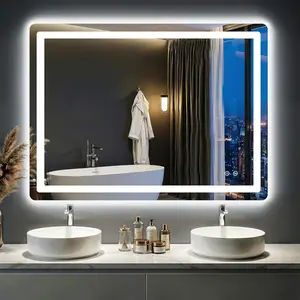 LED Bathroom Mirror with Lights - Anti-Fog, Dimmable, Backlit+Frontlit, 3 Color Light - 40"x30" Lighted  Mirrors for Wall, Shatterproof Tempered Glass, Memory Function