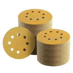 100 PCS 5 Inch 8 Hole Gold Sanding Discs 60-600 Grit Hook And Loop for Efficient Sanding Tasks Premium Fused Alumina Grain