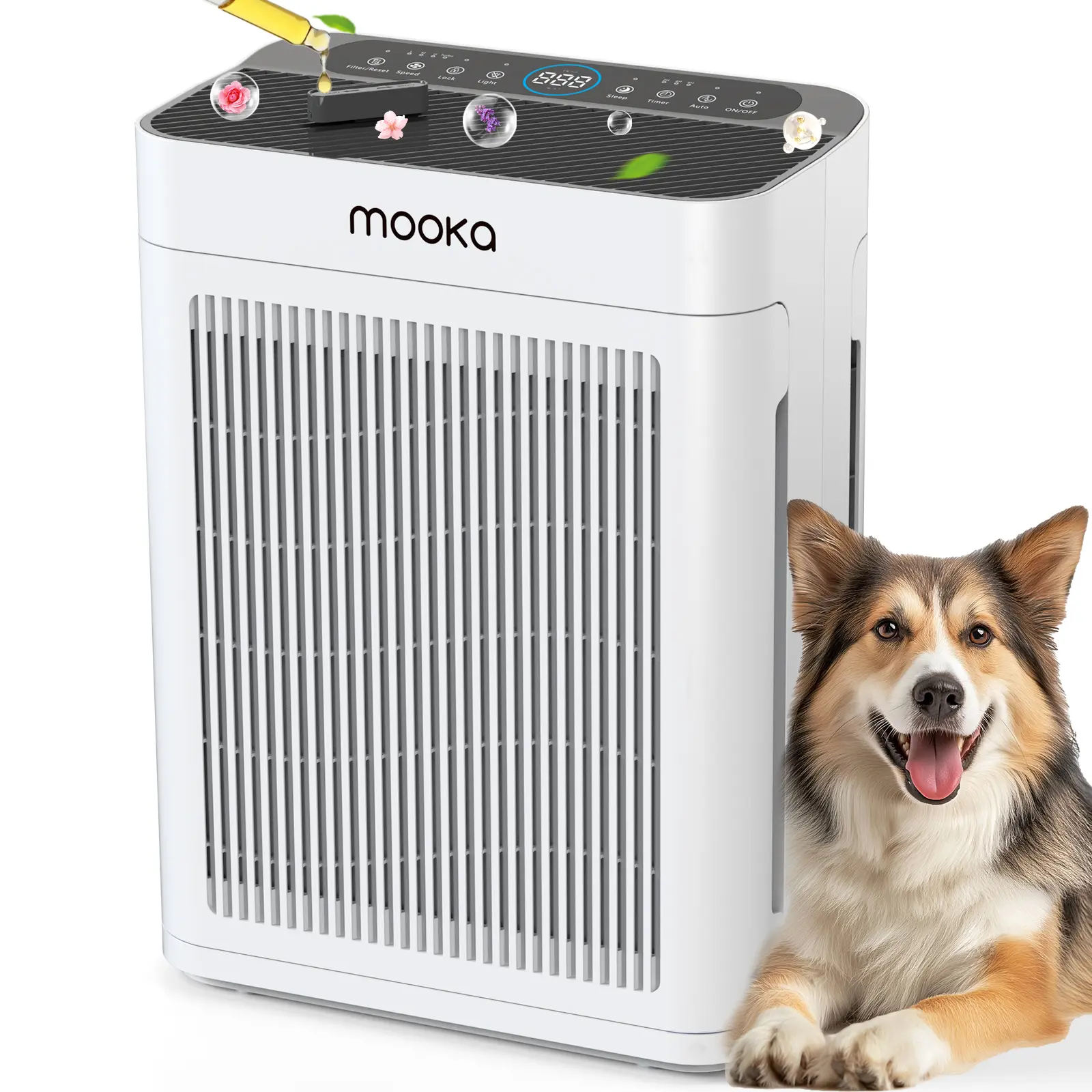 MOOKA Air Purifiers For Home Large Room Up to 3000 Ft² With Washable Pre-Filter And Double Filters, Turbo Mode, And Auto Mode, HEPA Sleep Mode For Allergies, Pet Hair In Bedroom, TM06, White