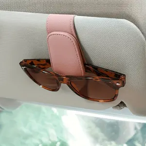 Car sun visor sunglasses holder, magnetic PU leather glasses sunglasses hook, used for cars, ticket clips, glasses holder
