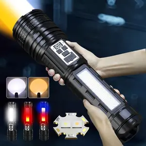 High Power Rechargeable Flashlight, Multifunctional Outdoor Zoom Torch Light with Side Lights, Portable Flashlight for Camping Fishing Emergency Lighting