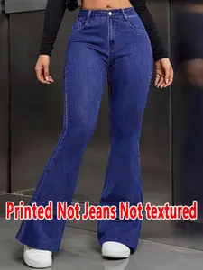 Women's Fitted Long Pants Highrise Flare, Womenswear, Non-Denim Fabric, Casual Style Streetwear, All Seasons Wear, Printed Bell Bottoms, No Ca Prop 65 Warning
