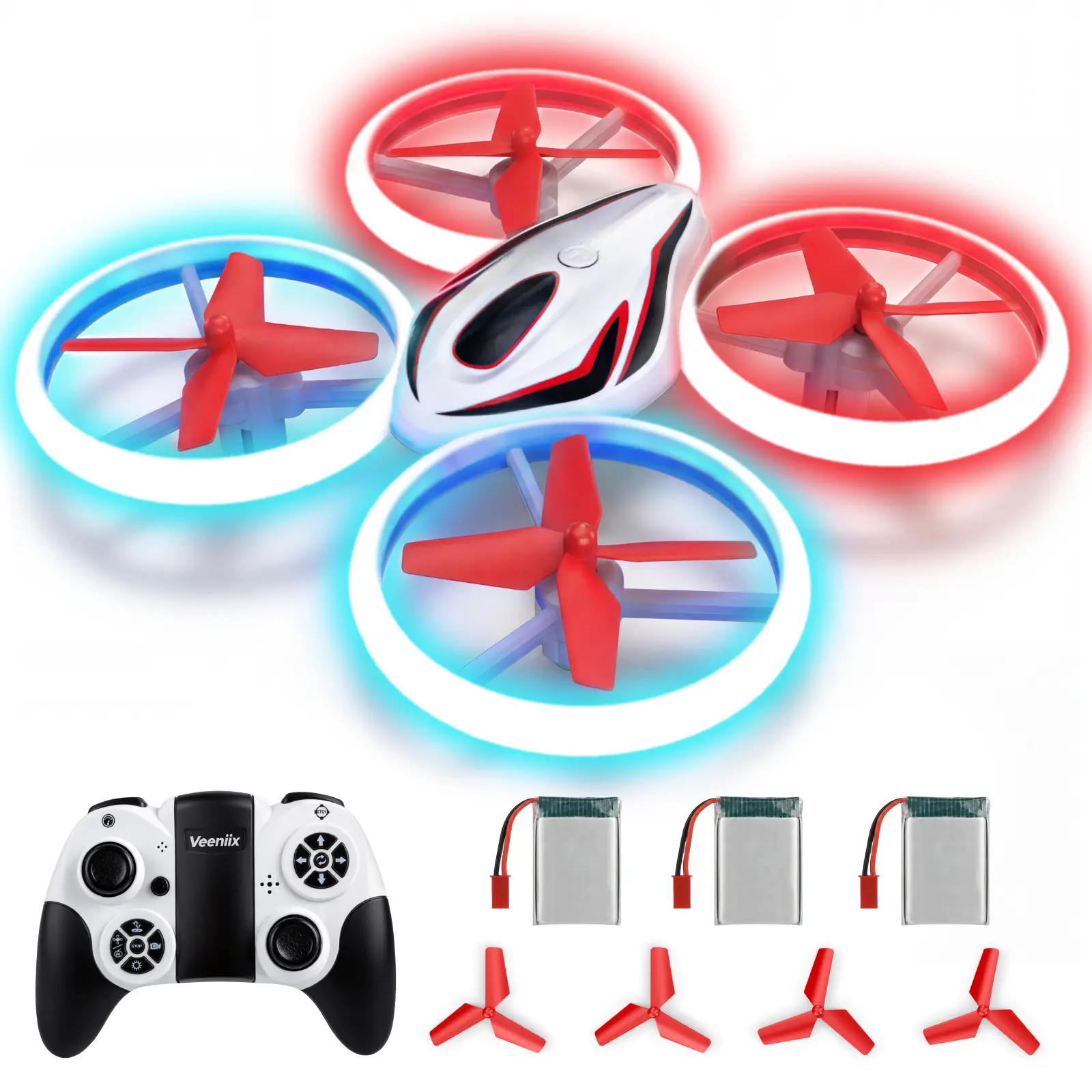 Veeniix Q9-Drone for Kids & Beginners, Mini RC Camera Drone with LED Lights, Altitude Hold & Easy Flight Control, 3 Batteries Included, 24 Min Flight Time, Birthday Gifts for Boys & Girls