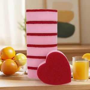 5/10/20pcs Valentine's Day Heart-Shaped Sponge Scrubbers, Double-Sided Dual-Action Cleaning, Effectively Removes Stains, for Washing Dishes and Countertops, Wipes Away Grease with One Wipe, Reusable Cleaning Tool