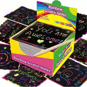 Scratch Note, 100pcs/set Colorful Scratch Note, Magic Scratch Paper, Scratch Art Book, Art Craft Supplies, Birthday Party Souvenirs