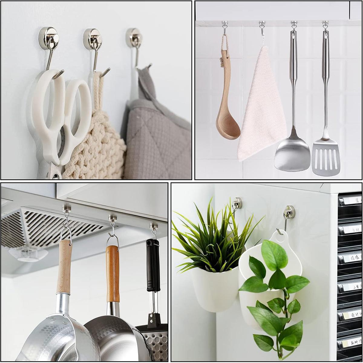 8PCS Swivel Swing Magnetic Hook New Upgraded Strong Neodymium Magnet Hook for Refrigerator & Magnetic Surfaces Silver 30lb Magnetic Hooks