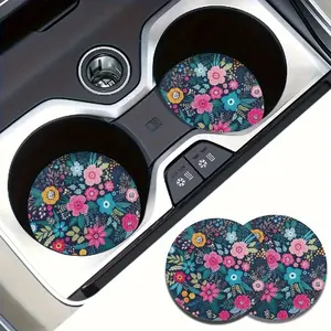 [Absorbent Flowers Coaster] 2pcs Absorbent Flowers Car Cup Holder Coaster Mats | Car Interior Accessories For Women, Car Interior Accessories Girls, Water Cup Coasters For Car Vehicles & Home Desk