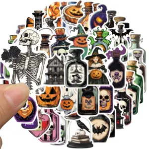 50PCS Non Repeating Halloween Children's Cartoon Pumpkin Themed Stickers Party Favors Vinyl Waterproof Holiday Party, Halloween Children's Cartoon Party Stickers Decoration