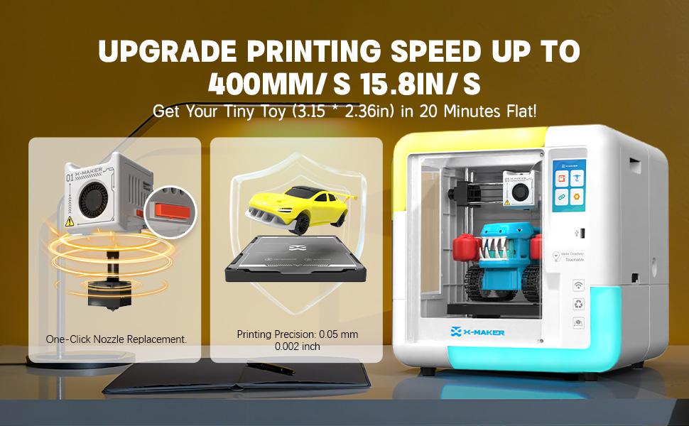 AOSEED 3D Printer for Kids & Beginners, AI-Powered Fully Assembled 3D Printer with Up to 400mm/s Speed, Auto Leveling, 15 Mini Apps, Includes 1 PLA Filaments for Home and School Use, X-Maker AI+