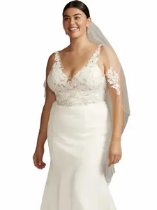 22W Floral Applique Illusion V-back Wedding Dress