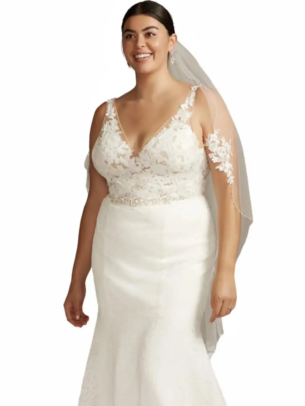 22W Floral Applique Illusion V-back Wedding Dress