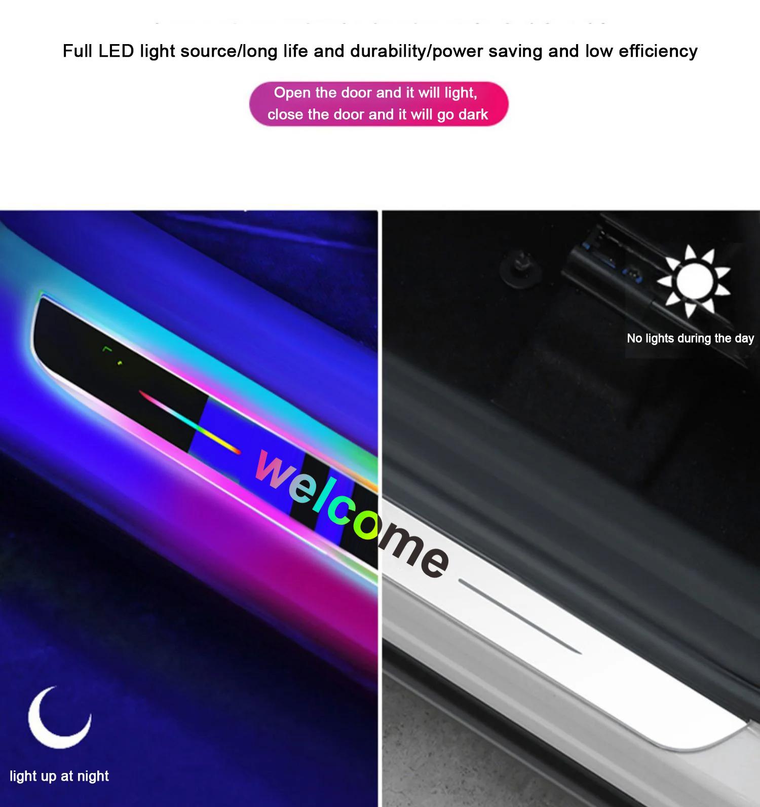 4PCS Car Door Sill Light Threshold Lamp Logo Projector Lamp Power Moving LED Welcome Plate Pedal Light Protect Car Doors adjustable brightness