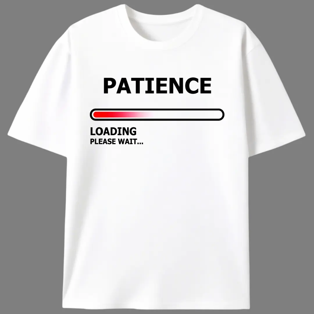 Men's Graphic T-Shirt with a "Patience Loading" Funny Meme Print, Casual Baggy Fit in Heavyweight 100% Cotton, Round Neck