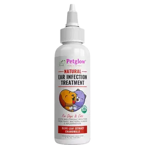 PetGlow Natural Ear Drops for Dogs & Cats 4oz, Olive Leaf Extract & Chamomilla Itchy, inflamed ear Relief