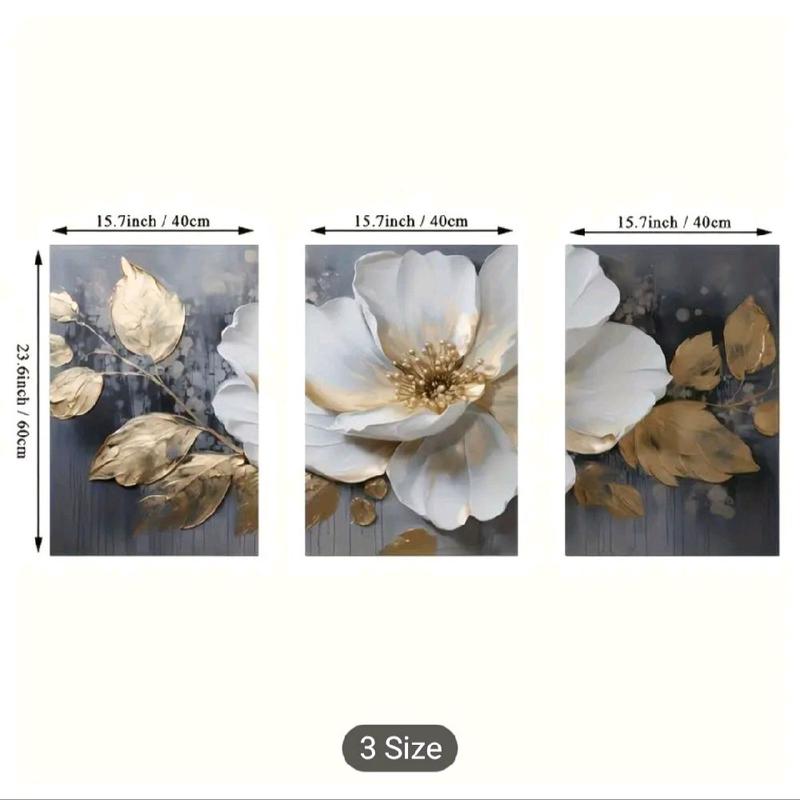 3pcs with frame --Abstract floral theme canvas wall art framed painting, 2D flat surface, suitable for indoor Easter, Mother's Day, Mardi Gras, St. Patrick's Day luxury decoration for him/her, bedroom, living room, bathroom, home office aesthetic decorati