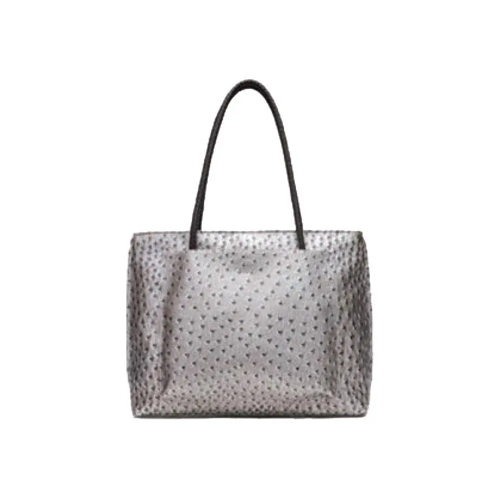 KC Jagger Leather Faux Ostrich Print Wheeled Rolling Bag  CC Boutique Ostrich Embossed Large Grey Tote with Braided Handles main image 2