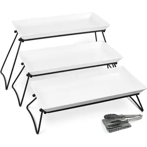 3 Tier Serving Tray Set, 24x22x9.7 inch Cupcake Fruit Cookie Dessert Table Display Stands Melamine Tiered Platters  Trays for Party Buffet Entertaining, White
