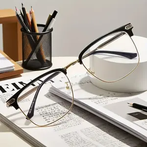 Classic Elegant Square Frame Gold Rim Glasses - Black and Gold Metal Design, Fashionable Unisex Glasses, Suitable for Daily Use, School or Gift, Wear Glasses Every Day | Multifunctional Glasses | Metal Frame Glasses