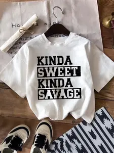 Toddler Kids "Kinda Sweet Kinda Savage" Graphic T-Shirt - Casual Short Sleeve Cool Quote Tee for Boys & Girls