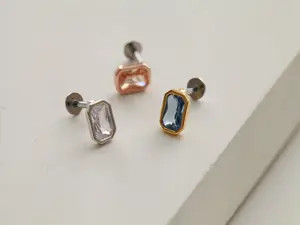 16g 18g 20g Rectangle Studs • Screwback Labret • Threadless Conch Earring • Pushback Earlobe • Dainty Stud • Gold Crystal Cartilage Piercing