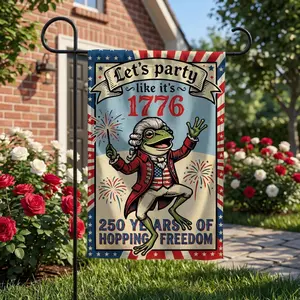 Frog Garden Flag, Patriotic 250th Anniversary Yard Sign, July 4th Decor (Pole, Hooks, Or Fasteners Are Not Included)