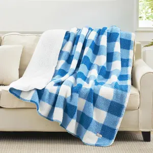 Luxury Sherpa Throw Blanket for Couch,  Reversible Buffalo Plaid Thick Throw, Warm  Soft Blanket for  and Gifts (Light Blue, 50" x 60")