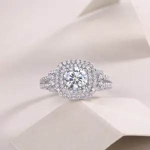 S925 Silver Ring Moissanite Luxurious Inlaid Diamond Ring