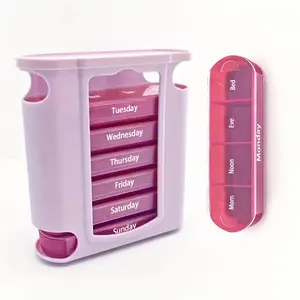 7-day Pill Organizer, 1 Count Portable Detachable Medicine Storage Box with 1 Count Dispenser, Medicine Organizer for Home Office Travel, Healthcare