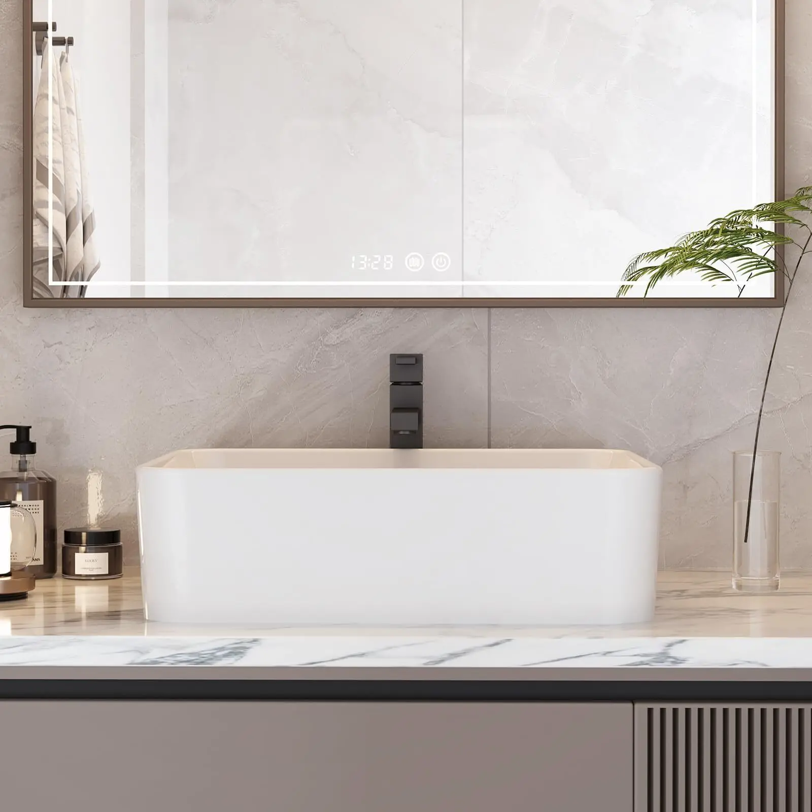 Garvee White 22'' x 16''Vessel Sink White Undermount Bathroom Sink Rectangle